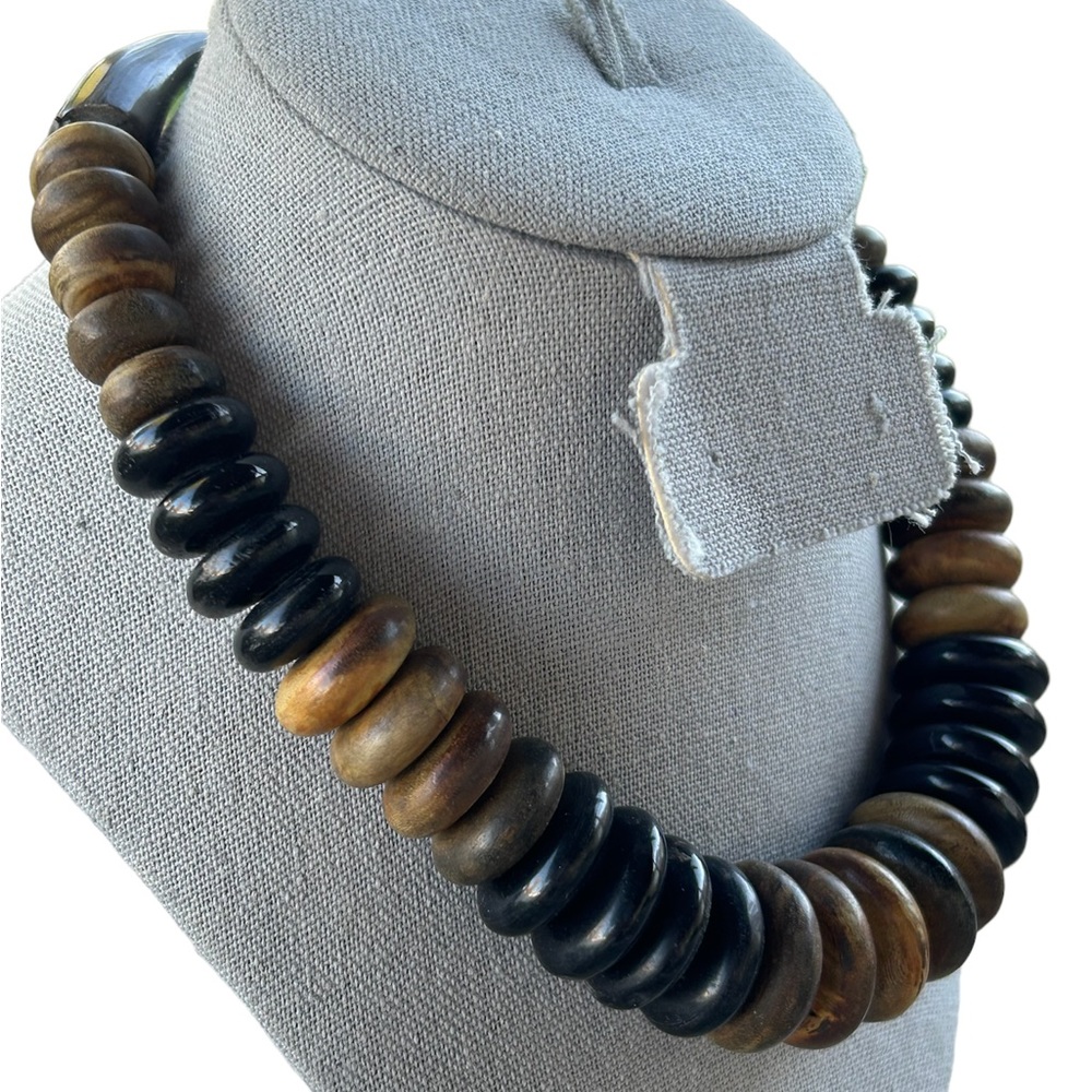 Vintage French Designer Catherine Noll, Monies? Horn Beaded Necklace 16”